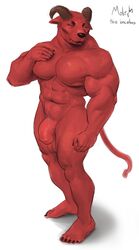 anthro balls canine demon ear_piercing flaccid horn humanoid_penis hybrid male male_only mammal muscular muscular_male nude pecs penis piercing rowf solo standing vein