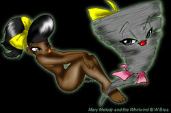 2001 2girls anthro black_hair bow dark-skinned_female dark_skin first_porn_of_franchise human mary_melody nude tiny_toon_adventures tornado warner_brothers whirlwind yellow_bow