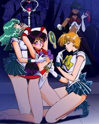 1990s 1996 20th_century armpits arms_up barefoot bishoujo_senshi_sailor_moon black_hair blonde_hair blush bondage breast_grab breasts choker color dark_hair deep_aqua_mirror earrings elbow_gloves female female_only forced gloves green_hair group_sex haruka_tenou human imminent_rape jewelry jpeg_artifacts kneeling long_hair magical_girl michiru_kaiou mind_control mirror multiple_girls neptune_symbol rei_hino sailor_mars sailor_neptune sailor_pluto sailor_senshi sailor_uranus setsuna_meiou short_hair sitting source_request space_sword straight_hair sword talismans tenkaimei-crisis tiara time_staff torn_clothes undressing weapon yuri