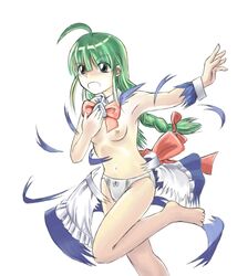 1girls 2chan bow bow_panties breasts female flat_chest green_eyes green_hair me-tan microsoft microsoft_windows nipples os-tan panties solo tearing_clothes topless torn_clothes underwear wardrobe_malfunction white_panties windows_me