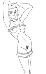 1girls arms_up bloodrayne erect_nipples female female_only kyle_twilight large_breasts large_penis majesco monochrome no_bra no_panties pubic_hair rayne shorts_down solo tank_top