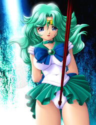 arms_behind arms_behind_back between_labia bishoujo_senshi_sailor_moon blue_eyes bondage bound breasts choker clothed clothing collar crotch_rope crotch_rub erect_nipples erect_nipples_under_clothes female female_only femsub fully_clothed green_hair highres innie_pussy long_hair magical_girl medium_breasts michiru_kaiou onoe panties predicament_bondage rope rope_walking sailor_neptune school_uniform seifuku serafuku skirt slave solo straight_hair tiara uncensored underwear wavy_hair white_panties