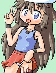 brown_hair color female female_only hat human human_only leaf_(pokemon) nintendo panties pokemon porkpie_hat solo vibrator