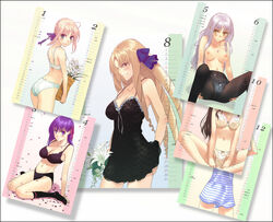 artoria_pendragon black_bra black_panties black_socks blue_panties bra breasts calendar caren_ortensia chemise fate/hollow_ataraxia fate/stay_night fate_(series) female female_only footwear illyasviel_von_einzbern knee_socks kneehighs kneesocks lingerie luviagelita_edelfelt matou_sakura morii_shizuki multiple_girls panties panties_under_pantyhose pantyhose print_bra print_panties sample socks tohsaka_rin type-moon underwear white_bra