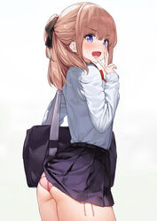 1girls ass blush female kaisen_chuui looking_at_viewer panties pantyshot pantyshot_(standing) presenting school_uniform schoolgirl side-tie_panties skirt skirt_caught_on_object smile solo thighs v