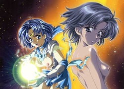 ami_mizuno attack bishoujo_senshi_sailor_moon blue_eyes blue_hair breasts choker dual_persona earrings elbow_gloves energy_ball female female_only gloves human jewelry kawarajima_kou lens_flare lowres magical_girl nipples nude perky_breasts sailor_mercury school_uniform seifuku short_hair smooth_skin solo super_sailor_mercury tearing_clothes tears tiara torn_clothes