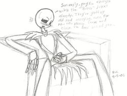 1boy 1monster 2006 annoyed artist_request black_and_white blush boner clothed clothed_masturbation disney english_text erection handjob holding_penis jack_skellington jacking_off legs_held_open looking_at_penis male male_only masturbation nightmare_before_christmas pencil_(artwork) penis_out precum_drip rough_sketch sitting skeleton solo spread_legs tim_burton visual_pun