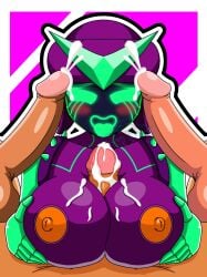 1girls 3boys 8bit_(brawl_stars) antivirus_8bit big_breasts big_penis brawl_stars breasts cum cum_on_breasts cum_on_face gabviz green_eyes nipples orange_nipples paizuri penis purple_body robot robot_girl rule_63 titfuck