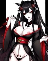 ai_generated black_hair breasts_out geisha goth goth_girl gothic gothic_girl long_hair original_character pale_skin pink_nipples red_lipstick