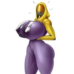 alien alien_girl ass big_ass big_breasts breasts female gigantic_breasts masked masked_female mass_effect massive_breasts nude purple_skin quarian solo thighs whipped_cream whipped_cream_on_breasts xeddo