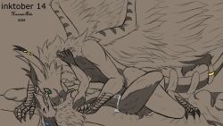 anthro bodily_fluids breasts brother brother_and_sister claws cum cum_drip cum_inside dragon dripping duo ejaculation entwined_tails feathery_wings female fur fur_markings genital_fluids green_eyes hi_res horn hunamarts hybrid incest male male/female mane markings nipple_piercing nipples piercing rose_(hunam) scales sergal sibling sister tail tail_coil wings