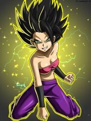 1girls 2022 artist_name artist_signature baggy_pants belly_button black_armwear black_hair breasts caulifla clothed clothed_female clothes clothing digital_drawing_(artwork) digital_media_(artwork) dragon_ball dragon_ball_super electricity female female_focus female_only female_saiyan fists fists_clenched fit_female green_eyes hair_over_one_eye navel oerba_yun_fang on_knees pink_tube_top pink_tubetop purple_pants saiyan saiyan_girl shiny shiny_body shiny_breasts shiny_clothes shiny_hair shiny_skin solo solo_female solo_focus sparkles spiky_hair sseanboy23 super_saiyan_2 teeth teeth_clenched tooth_fang tournament_of_power transformation transformation_sequence universe_6 universe_6_girls voluptuous voluptuous_female watermark yellow_outline