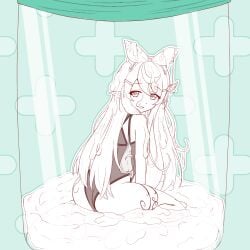 cum cum_jar cum_on_body cum_on_clothes cum_on_hair cum_pool fairy female highres in_jar kisaragi_1go kneeling nijisanji nijisanji_en pointy_ears pomu_rainpuff pomu_rainpuff_(1st_costume) virtual_youtuber