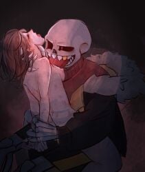 2d animated_skeleton bite_mark clothed_male_nude_female female_frisk frisk licking sans skeleton straight tagme underfell undertale undertale_(series) undertale_au undertale_fanfiction