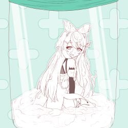 cum cum_jar_(meme) cum_on_body cum_on_clothes cum_on_hair cum_pool fairy female highres in_jar kisaragi_1go kneeling nijisanji nijisanji_en pointy_ears pomu_rainpuff pomu_rainpuff_(1st_costume) virtual_youtuber