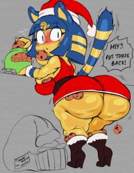 animal_crossing ankha anthro ass cellulite christmas feline female female_focus female_only huge_ass huge_butt nintendo purple_yoshi_draws shortstack solo thick_thighs thighs