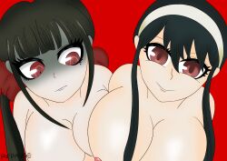 big_breasts black_hair breasts breasts_out danganronpa danganronpa_v3 female female_only harukawa_maki red_eyes redauge spy_x_family yor_briar yor_forger