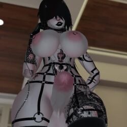 1futa 3d animated balls bangs black_hair breasts futanari garter_straps goth looking_at_viewer low-angle_view nipple_piercing nipples penis sound standing tagme tattoo thighhighs video virtualahri vr vrchat