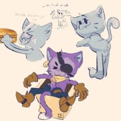 anthro black bodily_fluids brawl_stars collar cum cum_on_face darkafsun domestic_cat eye_patch eyewear felid feline felis fellatio gay genital_fluids kit_(brawl_stars) male male/male mammal oral penile sex solo