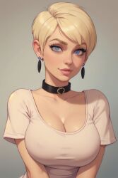 blonde_hair large_breasts lipgloss lipstick pixie_cut vanessa_(cherrybomb)