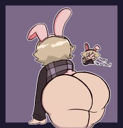 1girls 2024 ass ass_focus blonde_hair butt_focus english_text fake_rabbit_ears happy_new_year huge_ass huge_butt meatoids mob_face purple_sweater rabbit_ears rabbit_tail solo sweater text thick_thighs thighs urotsuki yume_2kki