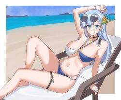 azur_lane beach bikini blue_hair ticonderoga_(azur_lane)