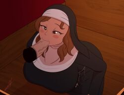 blowjob brown_hair clothed_sex confessional glory_hole mother_yvette noxshade nun oral oral_sex original_character penis tagme