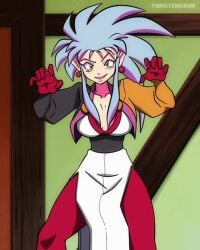 1girls animated blue_hair breasts claw_pose clothing color colored female humanoid intangibility long_hair mp4 no_sound pale_skin phasing_through_wall ryoko_hakubi shorter_than_10_seconds shorter_than_30_seconds solo tagme tenchi_muyo! twistedgrim video