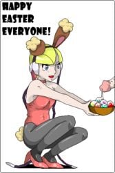 1girls bloggerman buneary_(cosplay) bunny_ears bunnysuit clear_background clothes color egg elesa_(pokemon) elesa_(pokemon_bw) female human male nintendo pantyhose penis pokémon_(species) pokemon pokemon_(cosplay) pokemon_bw side_view tagme