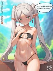 1girls breasts ecchisage elf elf_ears elf_female eyepatch_bikini female frieren green_eyes light-skinned_female light_skin long_hair petite petite_body small_breasts sousou_no_frieren twintails white_hair