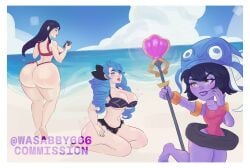 big_ass big_breasts big_butt bigger_female bikini bikini_top expansion expansion_sequence gwen_(league_of_legends) inflatable irelia_xan league_of_legends lulu_the_fae_sorceress magic pool_party_lulu pool_party_series riot_games ripped_clothing shortstack wasabby666