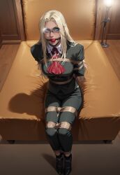 ai_generated ball_gag bondage glasses hellsing integra_hellsing n00nex tan_skin