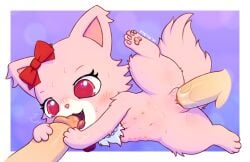 <3_eyes 2024 anthro blush bodily_fluids bow_ribbon breath chibi fellatio female female_focus female_penetrated fur garnet_(jewelpet) genitals group hand_on_penis heart hi_res jewelpet larger_male looking_at_genitalia looking_at_penis male male/female male_human/female_anthro male_penetrating multi_nipple navel nipples oral pawpads penetration penile penis pink_body pink_eyes pink_fur pussy pyritie raised_leg saliva sanrio sex size_difference smaller_female solo_focus spitroast sweat tongue trio vaginal_penetration vaginal_penetration