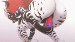 1girls animated anthro ass breasts dildo female female_focus female_only genitals gif looking_at_viewer looking_back looking_back_at_viewer masturbation onecherry pussy sex_toy short_playtime solo