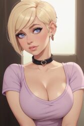 blonde_hair large_breasts lipgloss lipstick pixie_cut vanessa_(cherrybomb)