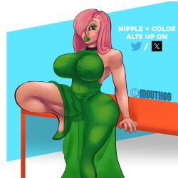 1girls big_lips dress dumptruck_ass eyeshadow female female_focus female_only flustered green_clothing green_dress high_heels highres huge_ass huge_breasts light-skinned_female light_skin looking_at_viewer makeup mouthgg muscular muscular_female oc original original_character painted_nails pink_hair puffy_lips purple_eyes see-through see-through_clothing see_through tattoo thick_ass thick_lips thick_thighs tight_clothing tight_fit wide_hips