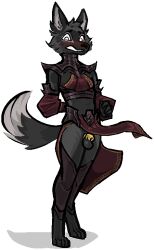 alpha_channel anthro balls biped black_body black_fur canid canine chastity_cage chastity_device dipstick_tail fox fur genitals jam_(artist) male mammal markings simple_background solo tail tail_markings transparent_background