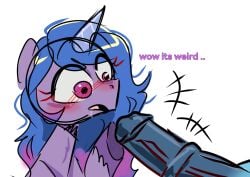 animal_genitalia animal_penis auroricorn blue_body blue_fur blue_hair blue_penis blue_skin blush blushing_at_partner color colored comet_(mlp) dark_penis english english_text equid equine equine_penis female female_feral female_focus feral feral_female feral_only hasbro hooves horn horse horse_ears horse_girl horse_penis horsecock innocent izzy_moonbow_(mlp) male male_out_of_frame medial_ring mlp_g5 my_little_pony my_little_pony netflix offscreen_character offscreen_male out_of_frame_male penis penis_on_face pink_eyes pink_pupils pony ponygirl purple_body purple_fur simple_background text touching_penis unicorn unicorn_horn unicorn_pony vv1_nsfw white_background