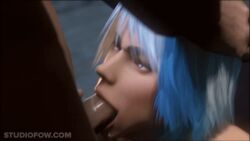 3d animated christie_(doa) cum_in_mouth dead_or_alive deepthroat fellatio holding_head large_penis purple_eyes saliva saliva_on_breasts saliva_on_penis silver_hair source_filmmaker straight studiofow