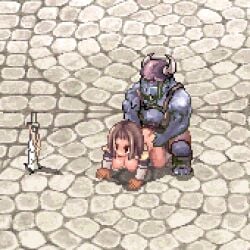 animated brown_hair crusader crusader_(ragnarok_online) defeated defeated_heroine female orc pixel_art ragnarok_online rape straight vaginal_penetration