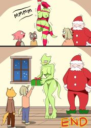 absurd_res anthro areola bear bindings bluebirdoasis blush breasts canid canine canis captured christmas comic domestic_dog embarrassed end_page female group hi_res holidays lizard mammal nude reptile santa_claus scalie tail veronica_(bluebirdoasis)