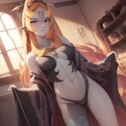 1girls ai_generated breasts cape clothing exposed_breasts female female_only fluffy happy iphone legwear long_hair midna nintendo no_bra panties public public_nudity pussy ruptuorie selfie shopping_bag small_breasts solo the_legend_of_zelda twili_midna twilight_princess