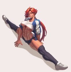 1girls abs forte_(crystalplanet00) muscular_female nonneim red_eyes red_hair splits