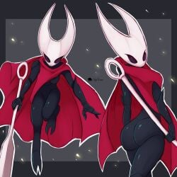 ass black_body cape cloak fecharis female_only hollow_knight hornet_(hollow_knight) insects looking_at_viewer red_cape skyversa