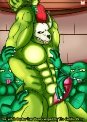 anthro ass bone bound breast_grab breasts butt_grab digital_media_(artwork) erection genitals goblin green_body green_skin grope group group_sex hand_on_breast hand_on_butt hands_tied hi_res humanoid lizardman male male/male masturbation nude penis pointy_penis red_panda_mirr rope scalie sex simple_background skull slit terraria witch_doctor_(terraria) wrists_tied