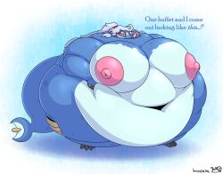 anthro ass big_breasts big_butt blue_body blue_fur breasts female furry generation_5_pokemon huge_butt hyper hyper_breasts hyper_butt incidental_(artist) joan_(incidental) morbidly_obese morbidly_obese_anthro morbidly_obese_female nintendo obese obese_anthro obese_female overweight overweight_anthro overweight_female pokemon pokemon_(species) samurott solo weight_gain