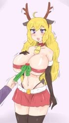 2girls big_breasts blake_belladonna christmas christmas_headwear christmas_outfit covered_nipples faceless_female fjtiko long_hair long_hair_female multiple_girls purple_eyes rwby yang_xiao_long zronku