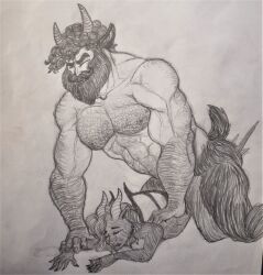 anal anal_sex beard bearded curly_hair doggy_style doggy_style_position facial_hair faun furry gay gay_domination gay_sex george_(character) hairy hairy_arms hairy_chest hairy_male horns hunk intense_sex interspecies long_hair long_hair_male manly motion_lines muscle muscular muscular_male pencil_(artwork) pinned_down rough_sex satyr size_difference traditional_art traditional_media traditional_media_(artwork) veiny_muscles wings