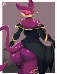 anthro ass big_butt breasts felid feline female fur generation_5_pokemon liepard mammal nintendo pokemon pokemon_(species) purple_body purple_fur shiny_pokemon solo vilf