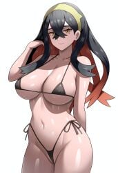 1girls ai_generated alternate_breast_size bikini black_hair breasts carmine_(pokemon) celia_1127 female hi_res hips huge_breasts light-skinned_female light_skin long_hair micro_bikini naughty_face nintendo pokemon pokemon_sv red_hair simple_background stable_diffusion thick_thighs thighs two_tone_hair wide_hips yellow_eyes